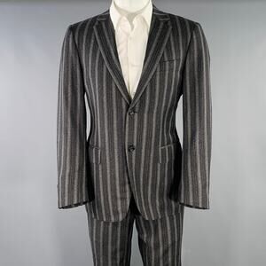 CANALI Size 40 Grey Charcoal Stripe Wool Cashmere Single Breasted Suit